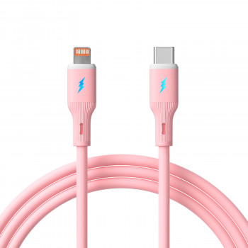 Akyga AK-USB-71 USB-C - Lightning -silikonikaapeli, USB 2.0, 30 W, 1 m, roosa