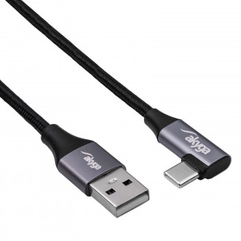 Akyga AK-USB-74 USB-A–kulmaliitin USB-C-punottu kaapeli, USB 2.0, 60 W, 1 m, musta