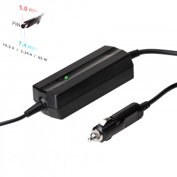 Akyga AK-ND-33 autolaturi kannettavalle tietokoneelle 19,5 V / 3,34 A, 65 W, 7,4 x 5,0 mm + nasta, Dell