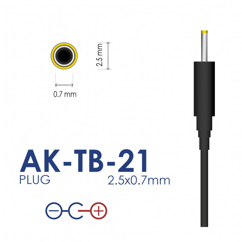 Akyga AK-TB-21 yleisvirtalähde 5 V / 2 A 10 W, DC 2,5 x 0,7 mm, 1,5 m, musta