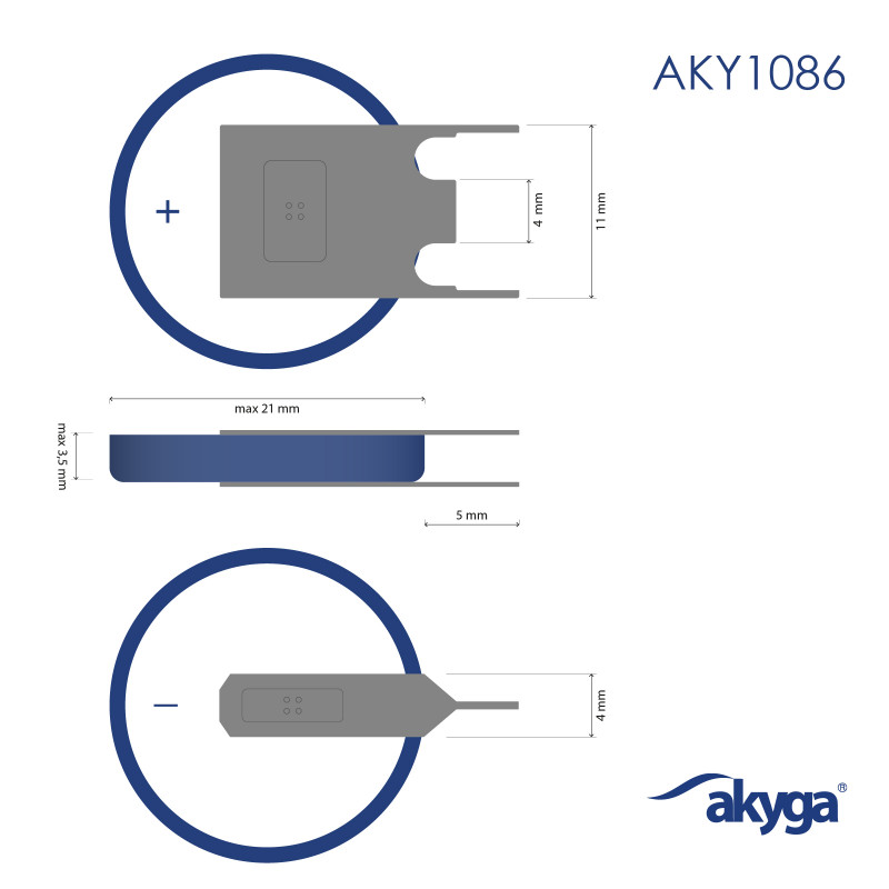 Akyga AKY1086 CR2032 PP3A litiumparisto 3 V 210 mAh, 3 nastaa, 4 mm jako (THT)