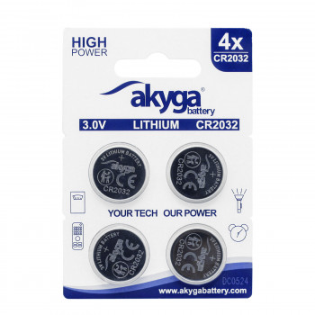 Akyga AKY2100 CR2032 litiumparisto 3 V 210 mAh, 4 kpl (blisteri)