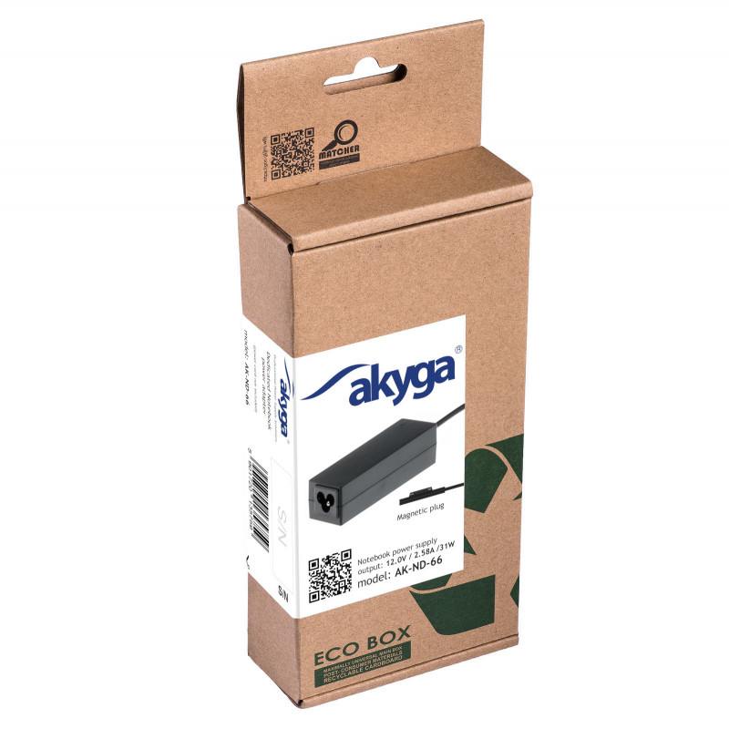 Akyga AK-ND-66 kannettavan tietokoneen laturi 12 V / 2,58 A, 31 W, Surface Connect, 1,2 m, Microsoft Surface Pro 3 / Pro 4