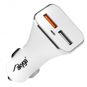 Autolaturi 12/24V Akyga AK-CH-08 18W 2x USB-A Quick Charge 3.0 5-12V / 1.5-3A valkoinen