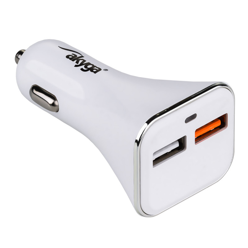 Autolaturi 12/24V Akyga AK-CH-08 18W 2x USB-A Quick Charge 3.0 5-12V / 1.5-3A valkoinen
