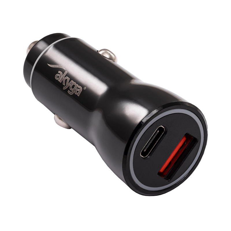 Autolaturi 12/24V Akyga AK-CH-16 36W USB-A + USB-C PD Quick Charge 3.0 5-12V / 1,5-3A musta