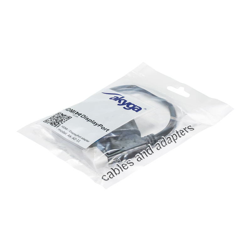 Akyga AK-AD-11 konverteri-adapteri kaapelilla DisplayPort uros HDMI naaras, 15 cm, musta