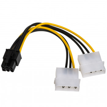 Akyga AK-CA-13 2x Molex (uros) PCIe 6-napainen (naaras) virta-adapterikaapeli, 15 cm