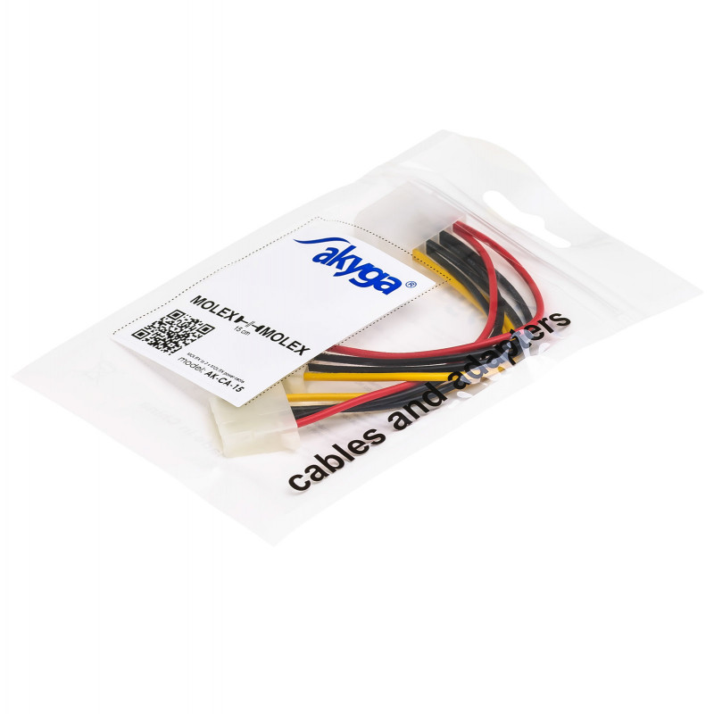 Akyga AK-CA-15 Molex (M) 2x Molex (F) -virranjakokaapeli, 15 cm