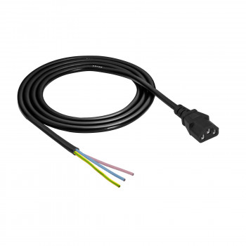 Akyga AK-OT-02A virtakaapeli IEC C13 avoin pää, CCA 3 x 0,5 mm², 1,5 m, musta