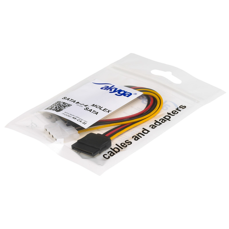 Akyga AK-CA-32 virranjakokaapeli SATA (uros) SATA (naaras) + Molex (naaras), 2x 15 cm