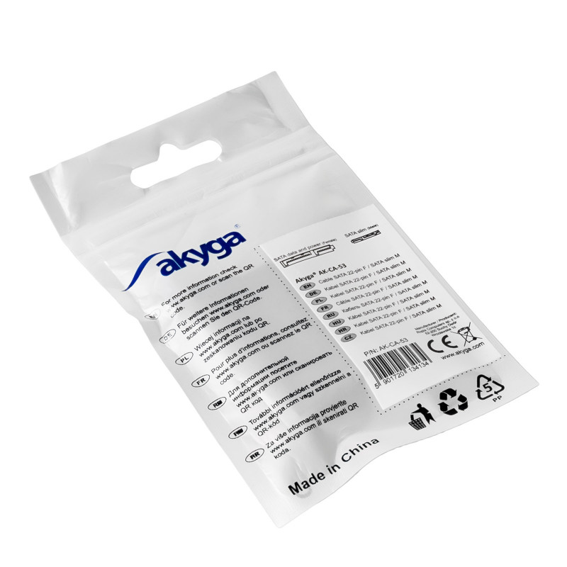 Akyga AK-CA-53 Slim-SATA (uros) SATA 22-pin (naaras) -adapteri, musta