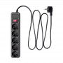 Akyga AK-SP-06A ylijännitesuojattu jatkopistorasia, 5x Schuko-pistorasia CEE 7/3 (tyyppi F), kytkin, 1,8 m, musta