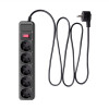Akyga AK-SP-06B ylijännitesuojattu jatkopistorasia, 5x Schuko-pistorasia CEE 7/3 (tyyppi F), kytkin, 3 m, musta