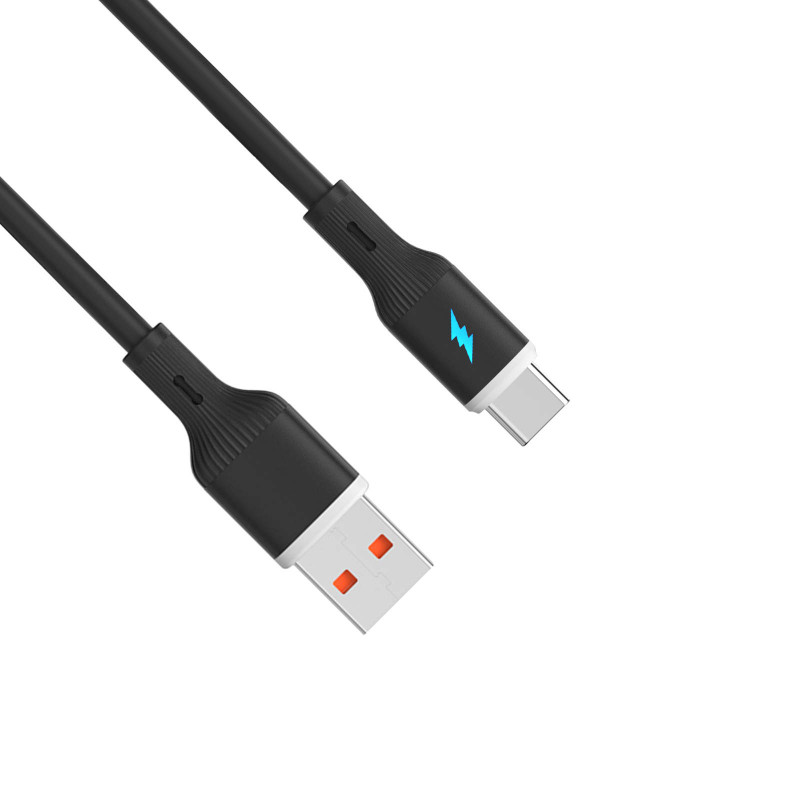 Akyga AK-USB-62 USB-kaapeli USB-A (m) / USB-C (m), USB 2.0, 18W, 1 m, musta, silikoni