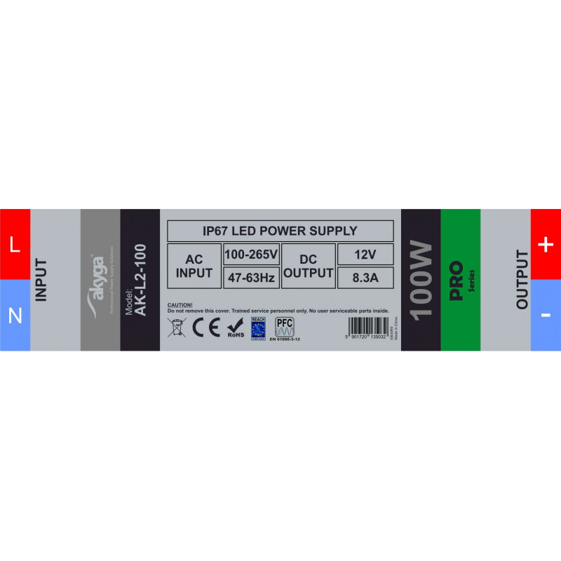 Akyga AK-L2-100 vedenpitävä LED-hakkurivirtalähde 12 V, 8,3 A, 100 W, IP67