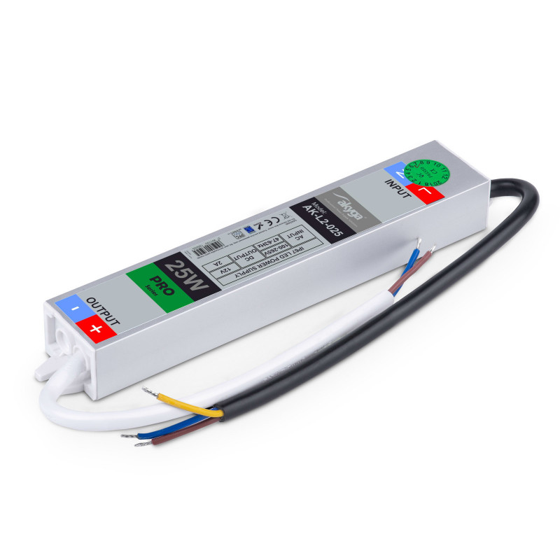 Akyga AK-L2-025 vesitiivis LED-virtalähde 12 V, 2 A, 25 W, IP67