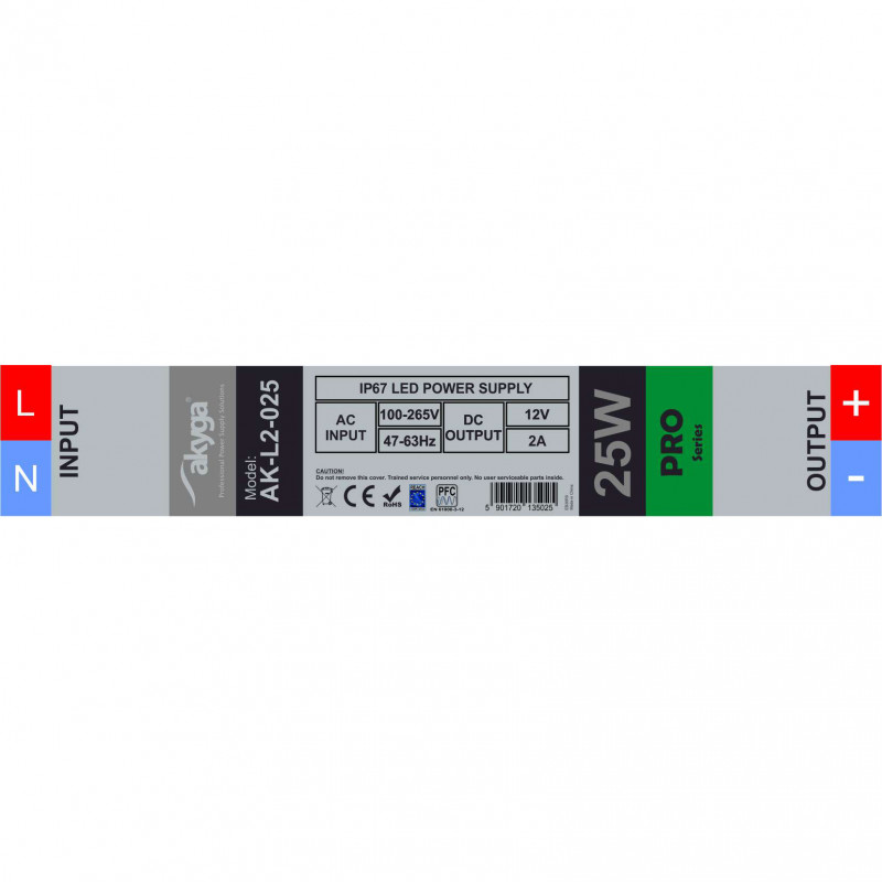 Akyga AK-L2-025 vesitiivis LED-virtalähde 12 V, 2 A, 25 W, IP67