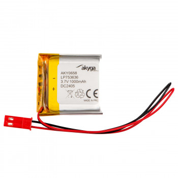 Akyga AKY0658 LP753636 Li-Po-akku 3,7 V 1000 mAh PCM:llä, JST 2,54 mm 2-pin-liitin, 150 mm kaapeli