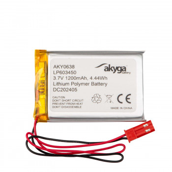 Akyga AKY0638 LP603450 Li-Po-akku 3,7 V 1200 mAh PCM:llä, JST 2,54 mm 2-pin-liitin, 100 mm kaapeli