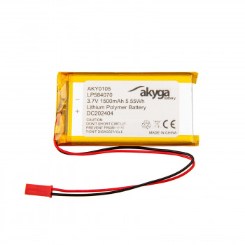 Akyga AKY0105 LP584070 Li-Po-akku 3,7 V 1500 mAh PCM:llä, JST 2,54 mm 2-pin-liitin, 150 mm kaapeli