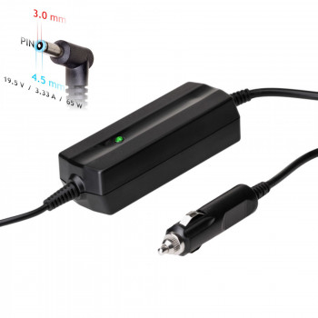 Akyga AK-ND-40 autolaturi kannettavalle tietokoneelle 19,5 V / 3,33 A, 65 W, 4,5 x 3,0 mm + piikki, HP:lle