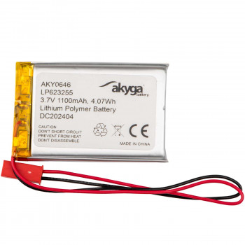Akyga AKY0646 LP623255 Li-Po-akku 3,7 V 1100 mAh PCM:llä, JST 2,54 mm 2-pin-liitin, 150 mm kaapeli