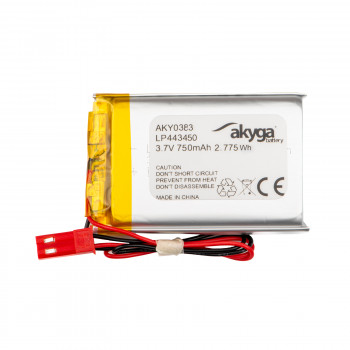 Akyga AKY0383 LP443450 Li-Po-akku 3,7 V 750 mAh PCM:llä, JST 2,54 mm 2-pin-liitin, 150 mm kaapeli
