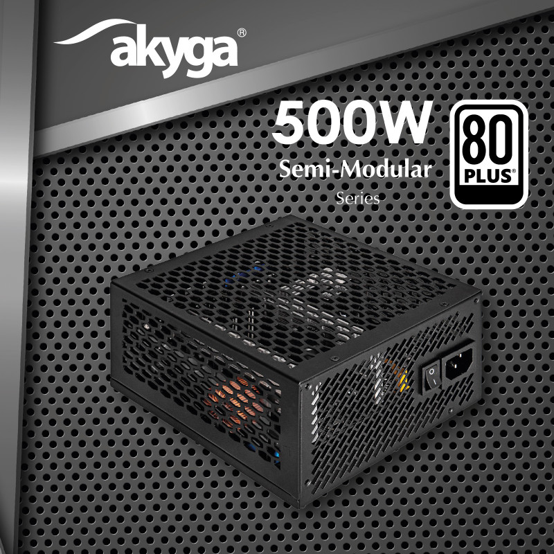Akyga AK-FL-500 -tuulettimeton ATX-virtalähde 500 W, täysmodulaarinen, 80 PLUS, APFC