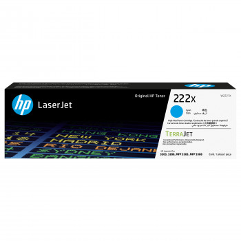 HP 222X W2221X alkuperäinen LaserJet-väriainekasetti, suuri riittoisuus, syaani, jopa 2 500 sivua