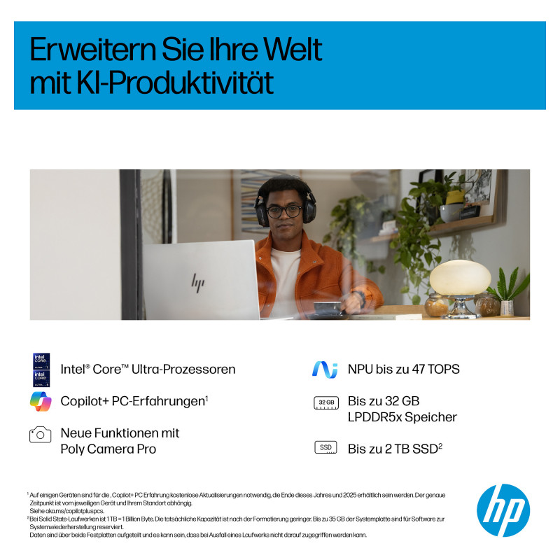 HP OmniBook 7 17-dc0675ng kannettava tietokone, Intel Core Ultra 7 256V, 32 Gt RAM, 1 Tt SSD, Windows 11 Pro, saksalainen näppäimistö