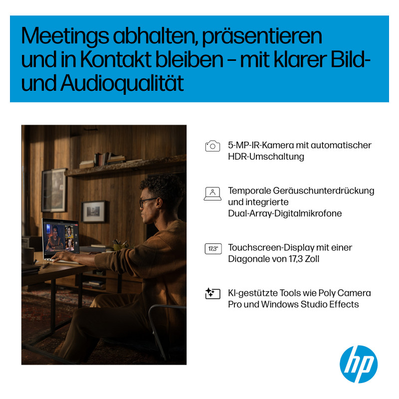 HP OmniBook 7 17-dc0675ng kannettava tietokone, Intel Core Ultra 7 256V, 32 Gt RAM, 1 Tt SSD, Windows 11 Pro, saksalainen näppäimistö