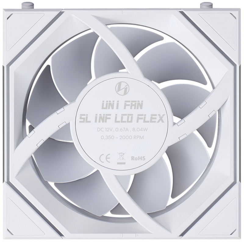 Lian Li UNI FAN SL-INF 120 FLEX LCD Wireless -kotelotuuletin, ARGB ja LCD, 120 mm, valkoinen