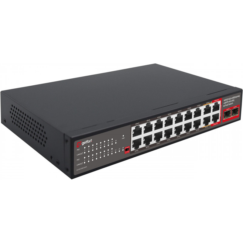 Getfort GF-120G-16P-240 PoE-kytkin, 16 x 10/100 PoE + 2 x GE + 2 x SFP, 240 W