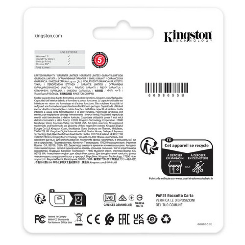 Kingston DataTraveler Kyson DTKNG2/128GB USB-muistitikku, 128 GB, USB 3.2 Gen 1, metallinen