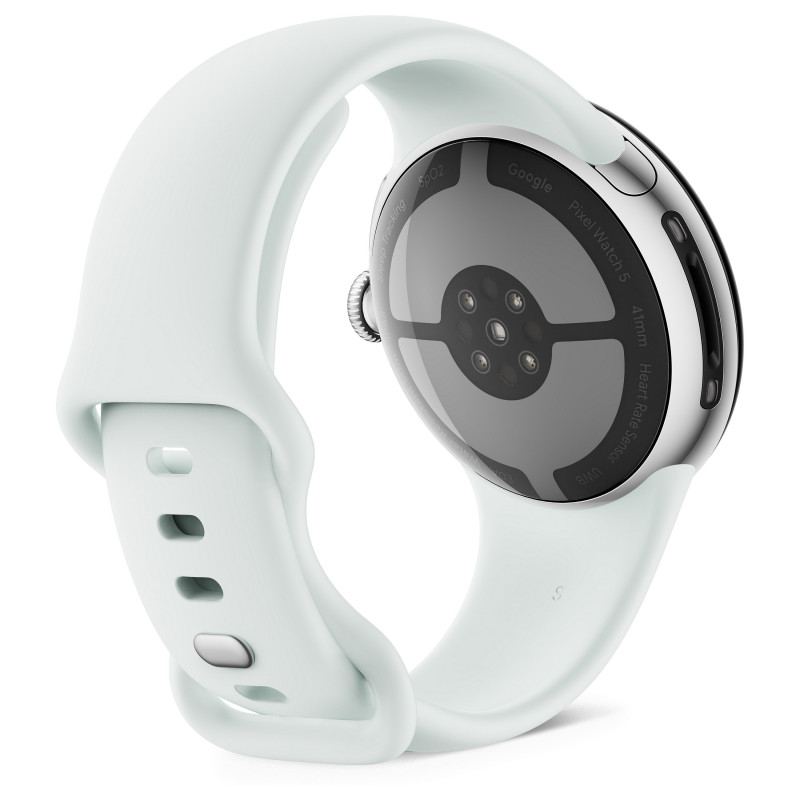 Google Pixel Watch 5 WiFi älykello, 41 mm, Polished Silver / Fog, GA10898-DE
