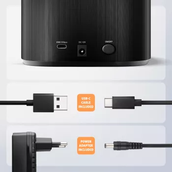 Axagon ADSA-SC telakointiasema 2,5/3,5 tuuman SATA-levyille, USB-C 5 Gbps, kloonaustoiminnolla