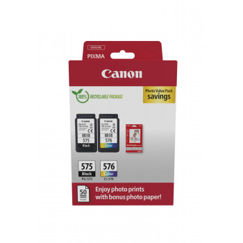 Canon PG-575/CL-576 Photo Value Pack, musta + värillinen mustekasetit (2 kpl) valokuvapaperilla