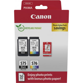 Canon PG-575/CL-576 Photo Value Pack, musta + värillinen mustekasetit (2 kpl) valokuvapaperilla