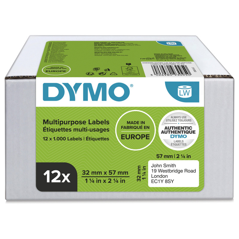 DYMO 2093095 LabelWriter yleistarrat, 32 x 57 mm, 12 rullaa, valkoiset