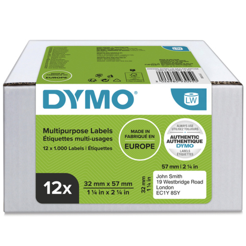 DYMO 2093095 LabelWriter yleistarrat, 32 x 57 mm, 12 rullaa, valkoiset