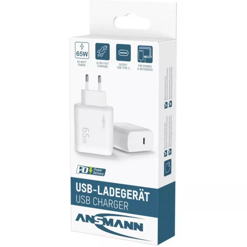 Ansmann Home Charger HC165PD USB-laturi, 1x USB-C, PPS, PD, Quick Charge, 65 W, valkoinen