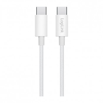 LogiLink CU0341 USB 2.0 Type-C -kaapeli, C/U – C/U, 480 Mbps, 60 W, nailon, valkoinen, 1 m