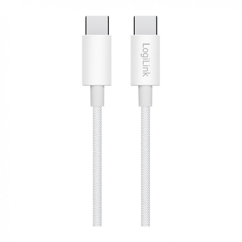 LogiLink CU0341 USB 2.0 Type-C -kaapeli, C/U – C/U, 480 Mbps, 60 W, nailon, valkoinen, 1 m