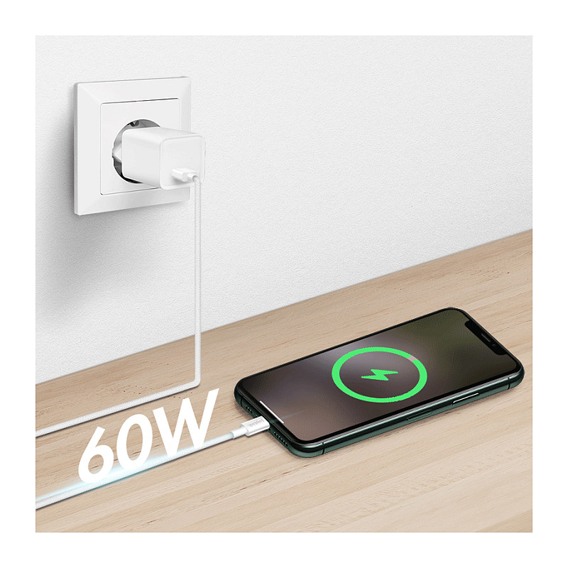 LogiLink CU0341 USB 2.0 Type-C -kaapeli, C/U – C/U, 480 Mbps, 60 W, nailon, valkoinen, 1 m