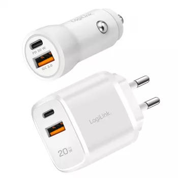 LogiLink PA0374 USB-A/C-latauspakkaus, 20 W, 1x USB-A ja 1x USB-C, valkoinen