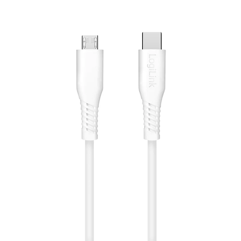 LogiLink CU0240 USB 2.0 Type-C -kaapeli, USB-C-uros – micro USB -uros, 480 Mbit/s, 12 W, valkoinen, 0,3 m