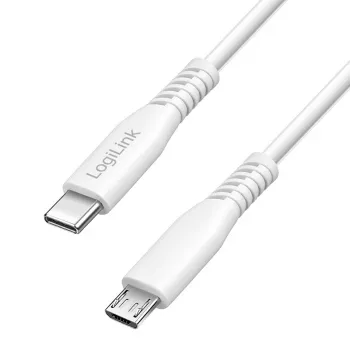 LogiLink CU0243 USB 2.0 Type-C -kaapeli, USB-C-uros – micro USB -uros, 480 Mbit/s, 12 W, valkoinen, 1,5 m