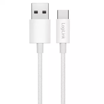 LogiLink CU0319 USB 2.0 Type-C -kaapeli, A/M - C/M, 480 Mbps, 60 W, nailon, valkoinen, 0,15 m