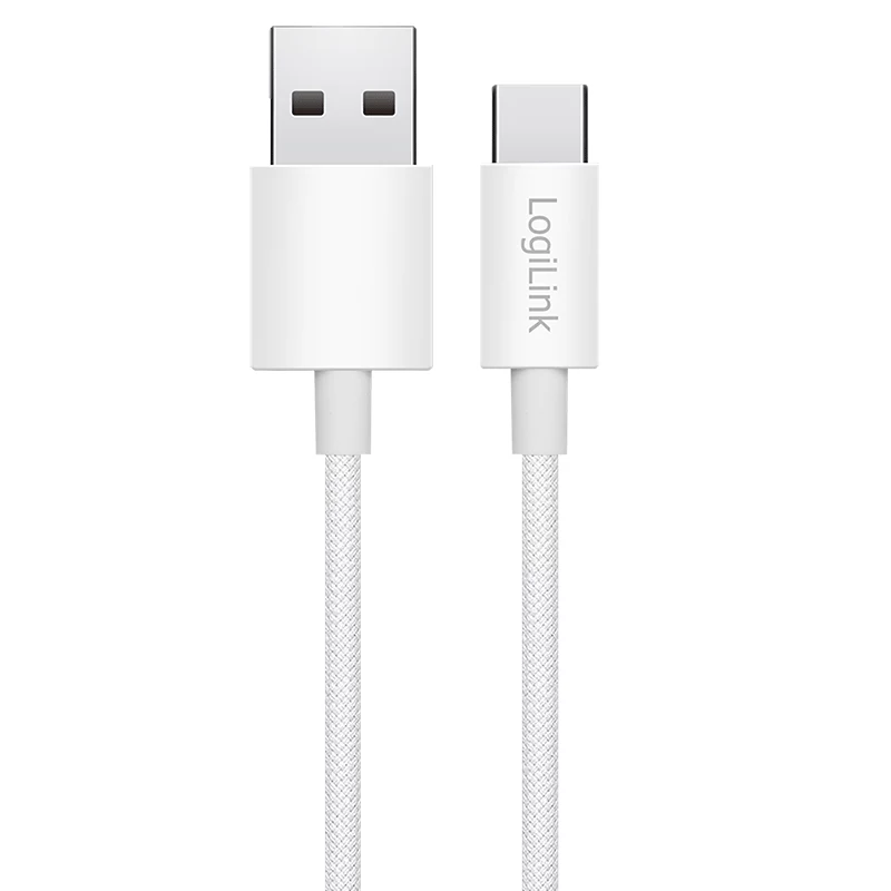 LogiLink CU0319 USB 2.0 Type-C -kaapeli, A/M - C/M, 480 Mbps, 60 W, nailon, valkoinen, 0,15 m